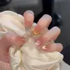 Uñas Portátiles Hechas a Mano Rainbow Kitty de 30 Piezas con Cuentas de Cristal y Efecto Ojo de Gato, Puntas de Uñas Pre-fabricadas Estilo Nuevo