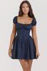 Vestido ajustado sexy de Spice Girl con mangas abullonadas y cuello cuadrado para mujer, estilo europeo y americano, de verano, nuevo, transfronterizo
