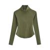 Camiseta de Otoño e Invierno de Cuello Alto con Media Cremallera y Forro Polar para Exterior, Color Puro, Bajo Curvado, Corte Slim, Deportiva, Yoga, Fitness, Top para Mujer