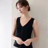 Veludo Cashmere Centenas de Cores Alça Fina Outono/Inverno Novo Decote V Costurado Slim Fit Curto Cor Pura Roupa Íntima Tricô Colete Sem Mangas