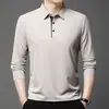 Camiseta de Manga Larga Fina Elástica de Seda de Hielo para Hombre de Comercio Exterior Transfronterizo, Camiseta Polo Base Casual para Primavera y Otoño