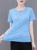 Camiseta de Seda de Gelo de Secagem Rápida com Manga Curta para Mulheres Verão 2026 Nova Roupas Femininas Plus Size Malha Respirável Top Fresco