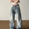 Jeans Retro Americano con Efecto Desgastado de Cimitarra para Mujer, Nuevo Estilo Primavera 2026, Corte Holgado Petite, Pantalones Largos de Pierna Ancha Adelgazantes