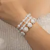 Conjunto de Pulseras Elásticas de Múltiples Piezas para Mujer Estilo Resort Bohemio con Perlas de Imitación ABS, Estrella de Mar, Conchas y Cuentas
