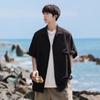 Camisa de manga curta masculina verão 2024 nova chegada estilo Hong Kong japonês moda solta casual meia manga camisa jaqueta de marca da moda