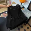 Blusa Top de Verano Transparente de Punto con Huecos, Estilizada, Adelgazante, Talla Grande, Protección Solar, Cinturón para Atar, Estilo Sencillo, 2026