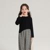 Pudding Haru Children's Wear Primavera Meninas Estilo Ocidental Top 2025 Primavera Novas Crianças All-match Gola Redonda Manga Longa T-shirt