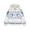 Ropa Exterior de Algodón con Capucha Estilo Retro Americano Estampado de Cachorros Fair Isle Cuello de Piel para Hombres y Mujeres Otoño e Invierno 2025 Nueva Ropa Exterior de Algodón Engrosada
