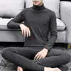 Conjunto de roupa íntima térmica de gola redonda para o inverno para homens, apresentando um design autocalorífico, quente e de gola alta, composto por um conjunto de duas peças de blusa térmica de gola média e calça térmica