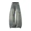 Calça jeans vintage estilo americano lavada com estampa de bambu, perna curva, masculina, verão, caimento solto, perna larga, reta, casual, longa