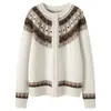 Cárdigan de cachemir jacquard Fair Isle, Nuevo Otoño/Invierno para Mujer Cuello Redondo Engrosado Estilo Coreano Abrigo Grueso Suave, Diseño Simple
