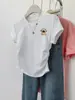 Camiseta de Algodón Puro Gris Americano de Hombro Derecho de Manga Corta para Mujer Diseño Ins Ajuste Delgado Top Corto Camiseta Interior