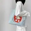 Nova Bolsa Tote de Ombro Versátil Grande Capacidade com Estampa Xadrez Azul e Branco 2026 Ilustração Fofa de Desenho Animado para o Trabalho e Passeios