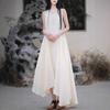 Vestido Artístico Vintage de Flor de Durazno con Arrugas y Puntada Irregular, Chaleco sin Mangas Holgado, Vestido Largo, 3 Colores