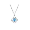 Colar de Prata Esterlina S925 Zircônia Aquamarina Pingente Trevo de Quatro Folhas Moderno Leve Luxuoso Versátil Nicho Alto Padrão Doce Colar para Mulheres