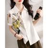 Estilo Comercio Exterior 2026 Verano Nuevo Estampado de Pintura a Tinta Diseño Patchwork Camisa Versátil para Mujer, Top Adelgazante y Elegante