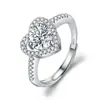 Anel de Diamante de Luxo Leve para TikTok Transfronteiriço, Moissanita Simulada, Anéis de Casal Luxuosos em Forma de Coração de Um Quilate Ajustáveis, Atacado Dropshipping