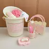 Set de tocador rosa para niñas, cubo para dormitorio de estudiantes, lavabo, cesta de baño, artículos de tocador, cubo de plástico grueso y resistente