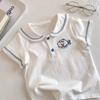 Camiseta de Solapa de Manga Corta para Niños y Niñas Estilo Japonés Estilo 2025 Verano Algodón para Niños Top de Media Manga Blanco Camiseta para Bebé Moderna