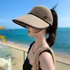 Sombrero de Sol de Verano para Protección Solar, Sombrero de Sol de Parte Superior Abierta, Sombrero de Sol de Punto para Exteriores con Retazos, Portátil, Enrollable, Ala Ancha, Adulto