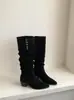 Botas de Montar de Tacón Grueso con Punta Aguda para Mujer 2026 Nuevas Otoño/Invierno Botas Arrugadas de Caña Larga Botas Largas Estilo Vaquero Occidental de Media Pantorrilla Estilizadas