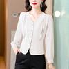 Camisa francesa de alta qualidade com decote em V feminina, nova moda primavera 2024, elegante, para deslocamento diário, blusa curta elegante