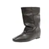 Botas Cortas de Moda Coreana para Mujer Otoño Tacón Grueso Fruncidas Caña Ancha Apiladas Tendencia Punta Cuadrada Botas de Motocicleta
