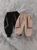 Suporta Personalização~ Calças Infantis com Lã para o Inverno, Espessadas para Outono e Inverno, Novo Estilo Calças Casuais Integradas para Meninos, Calças Compridas para Bebê
