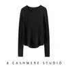 Suéter de Cachemira Fina para Mujer con Cuello Redondo y Dobladillo Curvo, Jersey de Punto Ajustado, Suéter de Cachemira Tejido como Capa Base