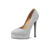 Tacones de Aguja Altos de Piel Genuina con Pedrería para Mujeres de Baja Estatura 14cm 2026 Nuevo Modelo de Comercio Exterior Plataforma Punta Redonda Poco Profunda Sexy