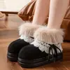 Botas de neve femininas de cano alto com salto coberto, novo modelo de inverno 2026, sapatos de algodão quentes antiderrapantes com forro de pelúcia para interior para mulheres, adequados para uso externo