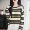Nueva Colección Otoño/Invierno 2026: Suéter de punto para mujer de manga larga con diseño de calado, rayas de bloques de color y mezcla de lana