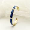 Pulseira Estrela de Oito Pontas com Gotejamento de Esmalte e Cravejada de Diamantes, Estilo Fashionable Ins, Pulseira Aberta Ajustável de Aço Inoxidável Banhado a Ouro 18K