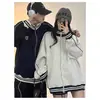 Chamarra Sudadera Estilo Americano Gris con Cuello Alto para Hombre y Mujer, Nueva Primavera y Otoño Holgada Perezosa Chaqueta de Béisbol Cárdigan Superior
