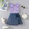 Conjunto de Dos Piezas de Moda Europea y Americana Floral para Niñas Transfronterizo 2026 + Jeans Irregulares con Lentejuelas y Lazo