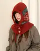 Pasamontañas Jacquard Fair Isle para Mujer Invierno Circunferencia de Cabeza Grande Protección Cálida para Orejas Bufanda Sombrero Integrado Sombrero de Lana