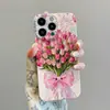 Capa de buquê de tulipa adequada para Apple 17 Pro Max, capa de iPhone 16 Pro de desenho animado fofo, proteção completa da lente, novo modelo 15