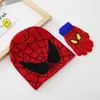 Gorro y guantes de punto de Spider-Man, dos piezas, dibujos animados de Marvel, gorro cálido, otoño e invierno, gorro de lana para exteriores para niños, gorro a prueba de frío