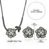 Conjunto Transfronteiriço de Brincos de Zircônia Estilo Europeu e Americano da Nova Moda, Colar de Camélia Preta e Colar Elegante com Franjas