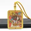Colgante de Tanka de Dragón Guardián de Ocho Lados Doble Cara de Color Conservado con Pintura a Mano Dorada, Collar Amuleto de Buda Portátil