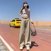 Jovem Laranja# Início do Outono Novo Estilo Coreano Calça Jeans Perna Larga Feminina Cintura Alta Solta Emagrecimento Design Plissado Calça Mop Combinada