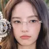 Gafas de Estilo Coreano sin Montura y Marco Pequeño para Mujer, Monturas Poligonales para Modificar la Forma del Rostro, Monturas de Moda para Usar en Viajes, Tendencia en Gafas de Sol