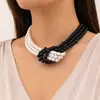Collar de perlas de imitación multicapa con nudo cosido estilo Chanel retro europeo y americano, gargantilla de cadena de clavícula con cuentas estilo francés para mujer
