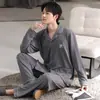Pijama Masculino Outono e Inverno, Manga Longa e Calça Longa, Espessado e Quente, Sensação de Alto Padrão, Conjunto de Duas Peças Loungewear Plus Size