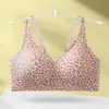 Ropa interior para mujer de comercio exterior transfronterizo con estampado de leopardo, popular sin costuras, sin varillas, cómodo sujetador de copa profunda en V, superventas TK de Amazon, en stock