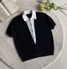 Camiseta de Punto Manga Corta con Cuello Falso de Dos Piezas para Hombres y Mujeres, Bloques de Color de Verano, Estilo Lujo Ligero Old Money, Top Casual para el Trabajo