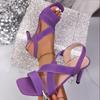 Sandalias de Tira Elástica de Tacón Alto de Talla Grande de Comercio Exterior para Mujer Verano 2025 Punta Descubierta Tacón Delgado Punta Cuadrada Sandalias Romanas Sexy para Mujer