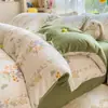 Conjunto de cama de quatro peças em veludo de leite, capa de edredom de peça única, lençol de elástico de veludo dupla face espesso para inverno, conjunto de três peças