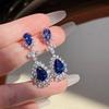 Cao Shi em forma de gota novo diamante cheio de brincos artificiais azul nupcial brincos de luxo feminino estilo socialite brincos elegantes