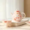 Linda Colección de Juegos de Té Pintados a Mano con Diseños en Tinta China Melocotón Rosa y Estrellados Presentando Conejitos Adorables, Incluyendo Juegos de Té Kung Fu, Cafeteras Domésticas, Gaiwan y Tazas de Maestro